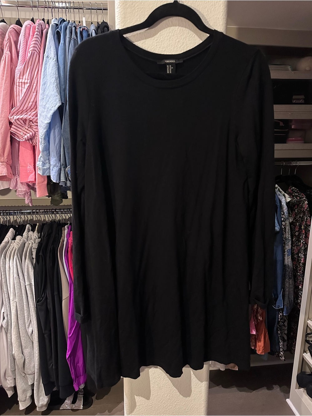 Black Long Sleeve Mini Swing Dress